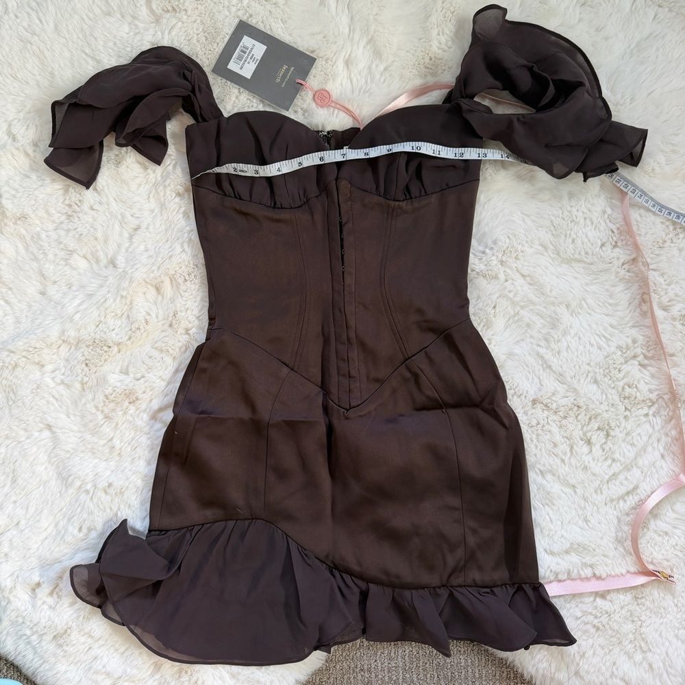 House of CB Corset Ruffle Mini Dress XS - Espresso Brown - Picture 4 of 6